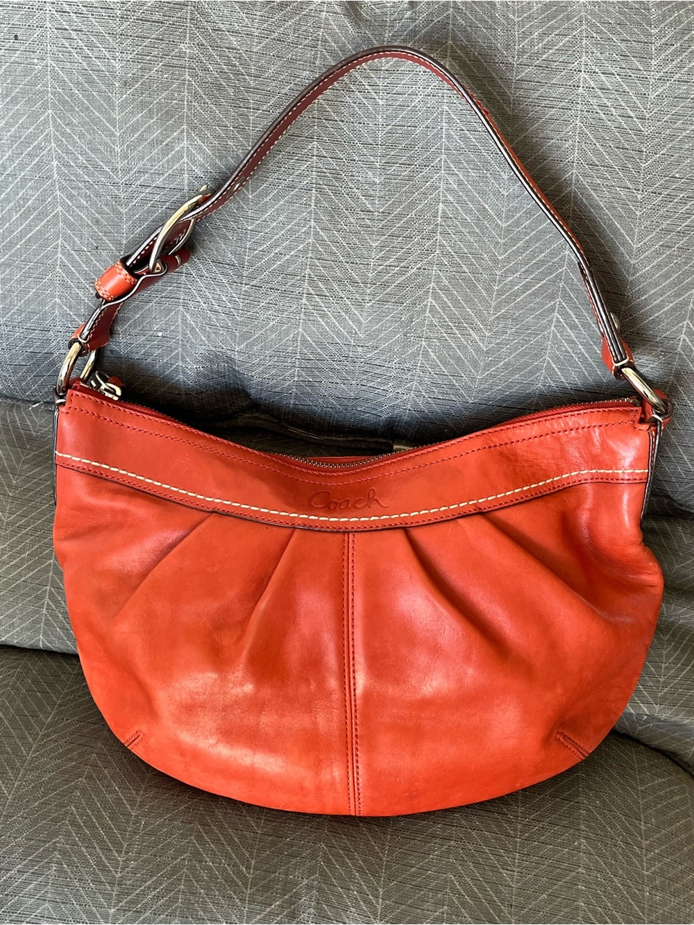 EUC Coach Burnt Orange SoHo Y2K Pleated Leather Shoulder Bag